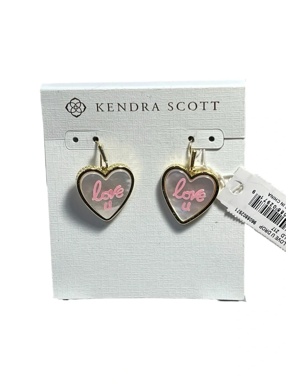 Kendra Scott Pink “Love U” Drop Earrings in Ivory Mother of Pearl - NWT **